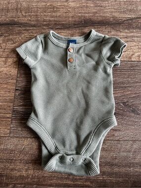 OLD NAVY Waffle Knit Baby Bodysuit with Button Placket - Sage Green 0-3M